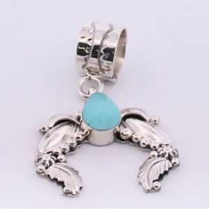 Native American Navajo Sterling Silver Turquoise Naja Pendant By Gilbert Smith